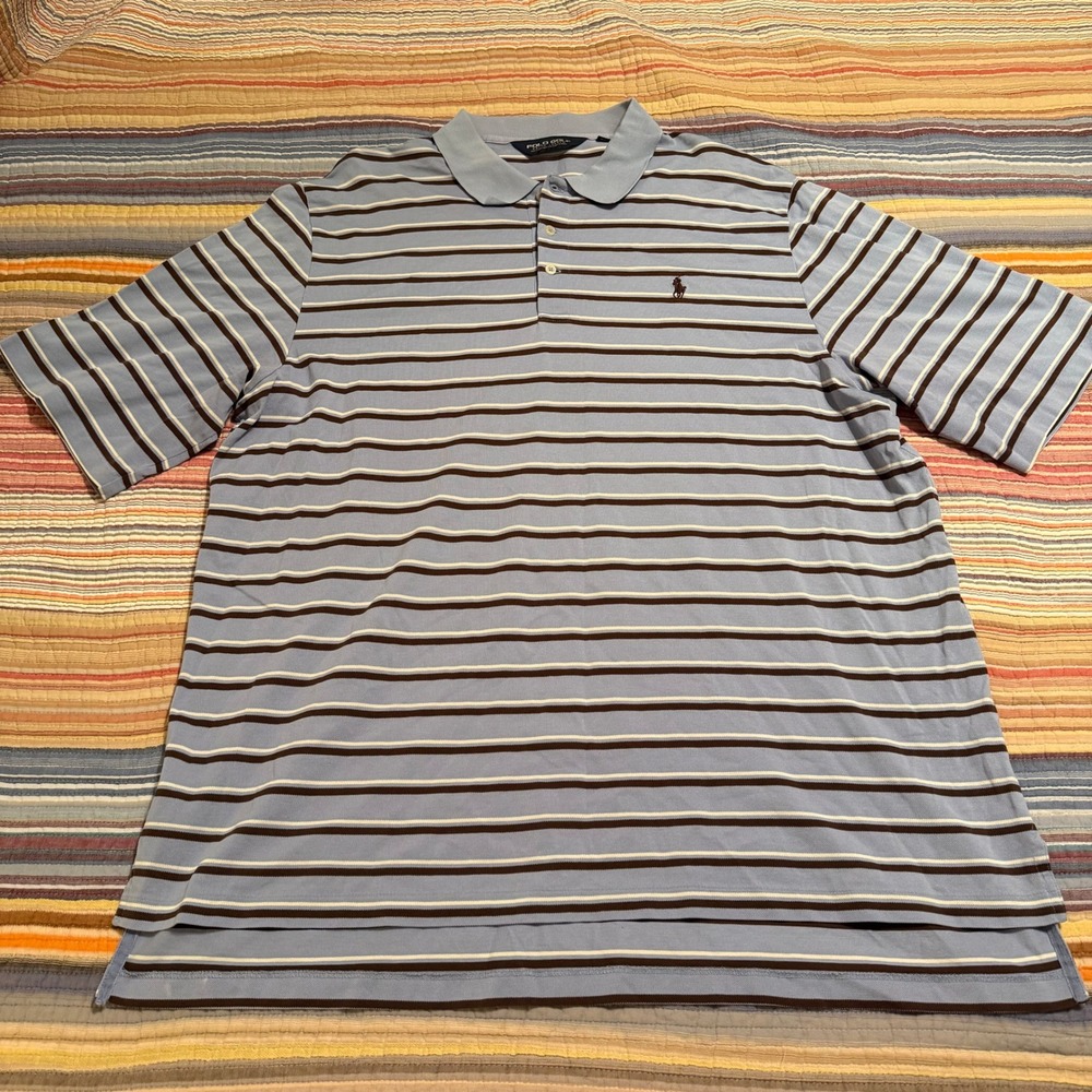 Polo Golf Ralph Lauren Mens XXL Blue Stripe‎ Short Sleeve Pima Cotton Polo Shirt